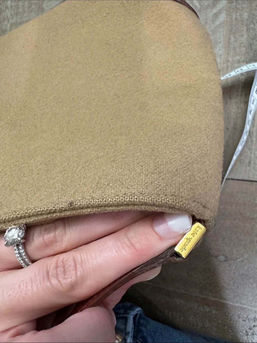 Kate Spade Washington Square Mega Sam Beige Wool Bag Purse